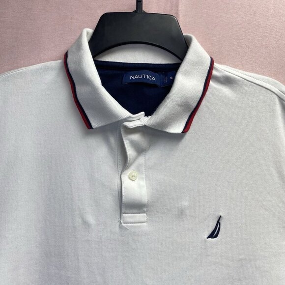 Nautica Classic Fit Short Sleeve Dual Tipped Collar Polo Shirt Men Medium White - Picture 15 of 16